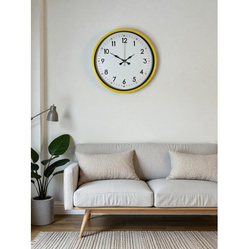 36 cm Sarı Dekoratif Duvar Saati – Rakamlı Beyaz Kadran (PP-3605Y)