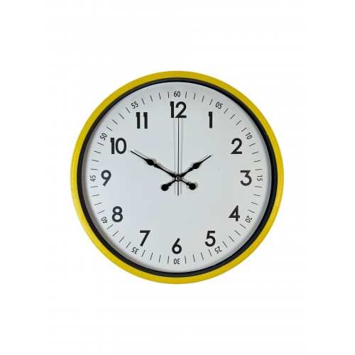 36 cm Sarı Dekoratif Duvar Saati – Rakamlı Beyaz Kadran (PP-3605Y)