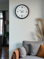 36 cm Siyah Dekoratif Duvar Saati – Rakamlı Beyaz Kadran (PP-3608B)