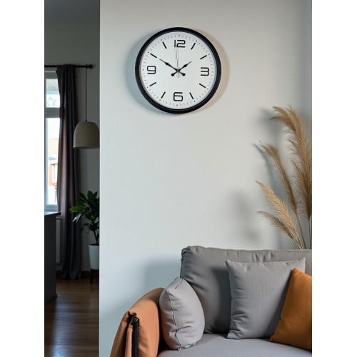 36 cm Siyah Dekoratif Duvar Saati – Rakamlı Beyaz Kadran (PP-3608B)