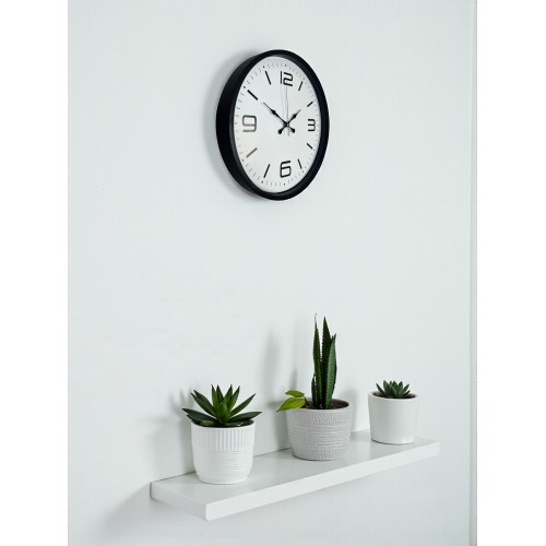 36 cm Siyah Dekoratif Duvar Saati – Rakamlı Beyaz Kadran (PP-3608B)