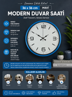 36 cm Mavi Dekoratif Duvar Saati – Modern Rakamlı Beyaz Kadran