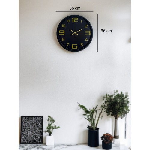 36 cm Siyah Gold Rakamlı Duvar Saati