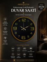 36 cm Kahverengi Gold Rakamlı Duvar Saati – Gold Kulvarlı Siyah Kadran