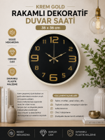 36 cm Krem Gold Rakamlı Duvar Saati – Gold Rakamlı Dekoratif