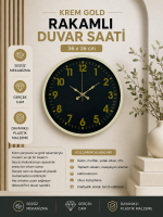 36 cm Krem Gold Rakamlı Duvar Saati – Gold Rakamlı Siyah Kadran