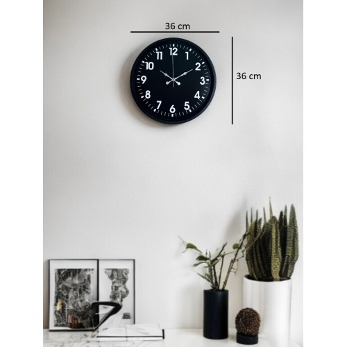 36 cm Siyah Modern Duvar Saati (PP-3631B)
