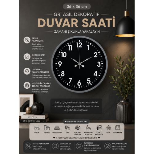 36 cm Asil Dekoratif Duvar Saati