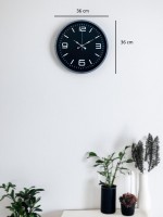36 cm Modern Dekoratif Duvar Saati – Modern Beyaz Rakamlı Siyah Kadran (PP-3645K)