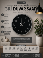 36 cm Sade Dekoratif Duvar Saati – Sade Siyah Kadran