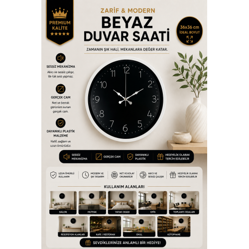 36 cm Dekoratif Sade Duvar Saati