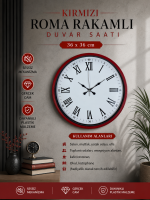 36 cm Kırmızı Roma Rakamlı Duvar Saati – Roma Rakamlı (PP-3654R)