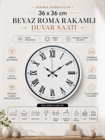 36 cm Beyaz Dekoratif Duvar Saati – Roma Rakamlı Beyaz Kadran