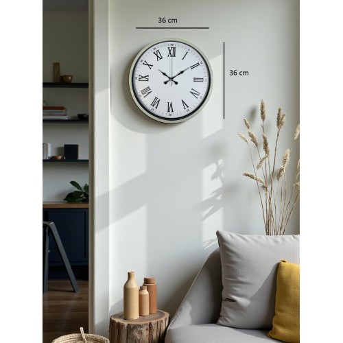 36 cm Krem Roma Rakamlı Duvar Saati – Roma Rakamlı Beyaz Kadran