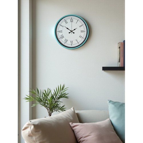 36 cm Turkuaz Dekoratif Duvar Saati – Rakamlı Beyaz Kadran (PP-3655T)