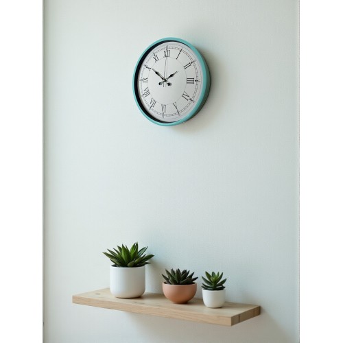36 cm Turkuaz Dekoratif Duvar Saati – Rakamlı Beyaz Kadran (PP-3655T)