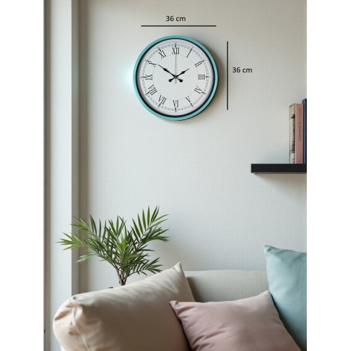 36 cm Turkuaz Dekoratif Duvar Saati – Rakamlı Beyaz Kadran (PP-3655T)