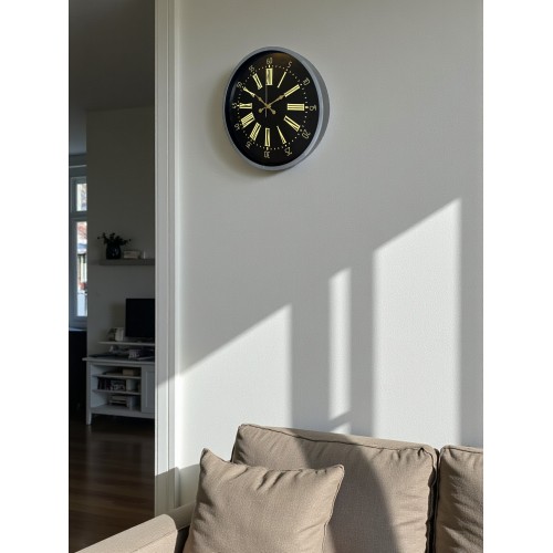 36 cm Gri Şık Dekoratif Duvar Saati