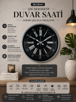 36 cm Dekoratif Gri Duvar Saati