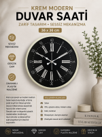 36 cm Krem Modern Duvar Saati