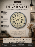 36 cm Nostalji Gri Dekoratif Duvar Saati