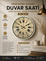 36 cm Krem Retro Tasarım Duvar Saati