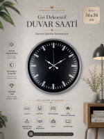 36 cm Gri Dekoratif Duvar Saati (PP-3687K)