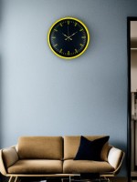 36 cm Sarı Dekoratif Duvar Saati – Roma Rakamlı Lacivert Kadran (PP-3688Y)