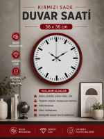 36 cm Kırmızı Sade Dekoratif Duvar Saati