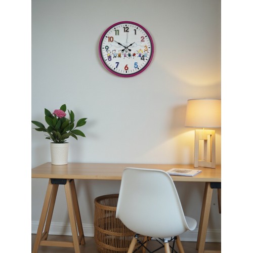 36 cm Pembe Çocuk Odası Duvar Saati – Çocuk Odası Renkli Rakamlı (PP-3693P)