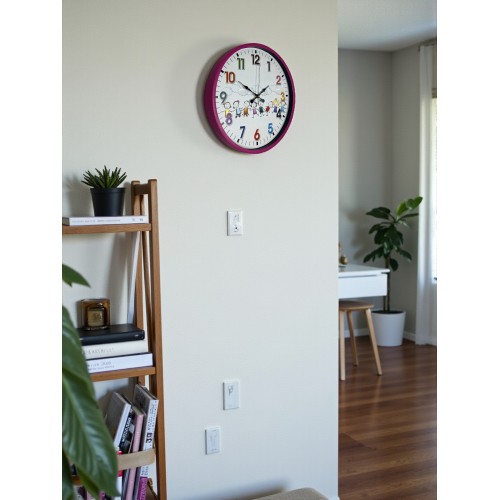 36 cm Pembe Çocuk Odası Duvar Saati – Çocuk Odası Renkli Rakamlı (PP-3693P)