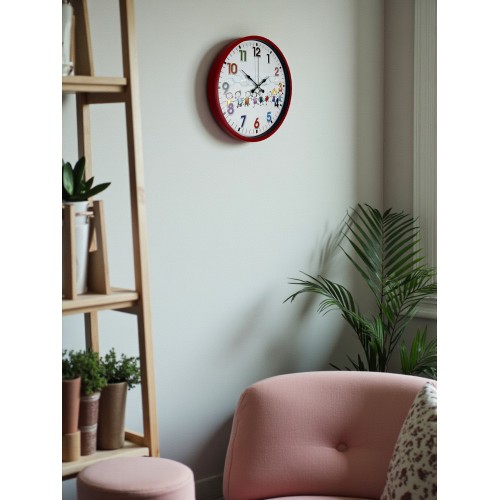 36 cm Kırmızı Çocuk Odası Duvar Saati – Çocuk Odası Renkli Rakamlı (PP-3693R)