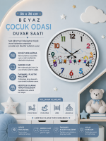 36 cm Beyaz Çocuk Odası Duvar Saati