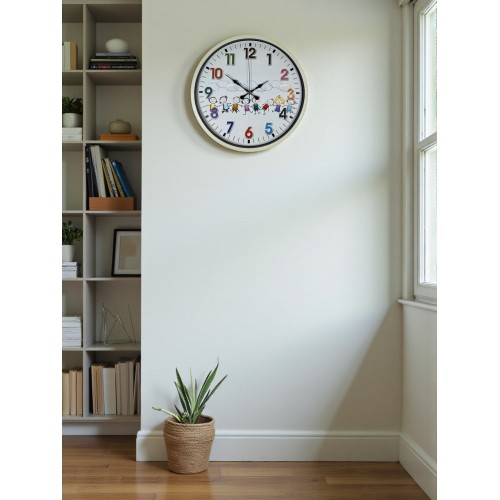 36 cm Krem Çocuk Odası Duvar Saati – Çocuk Odası Renkli Rakamlı (PP-3693X)