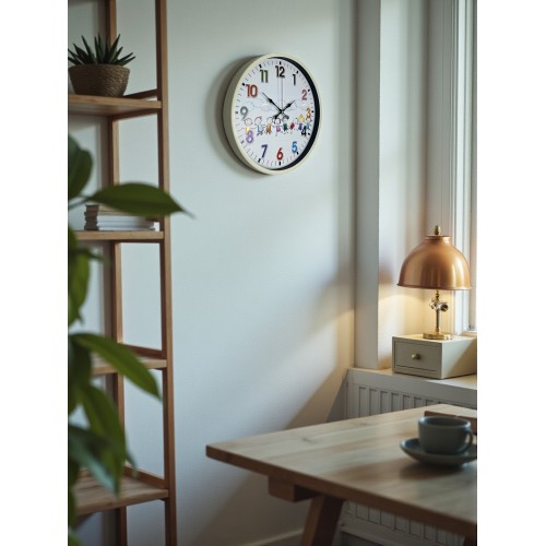 36 cm Krem Çocuk Odası Duvar Saati – Çocuk Odası Renkli Rakamlı (PP-3693X)