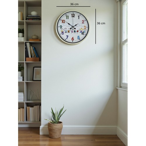 36 cm Krem Çocuk Odası Duvar Saati – Çocuk Odası Renkli Rakamlı (PP-3693X)