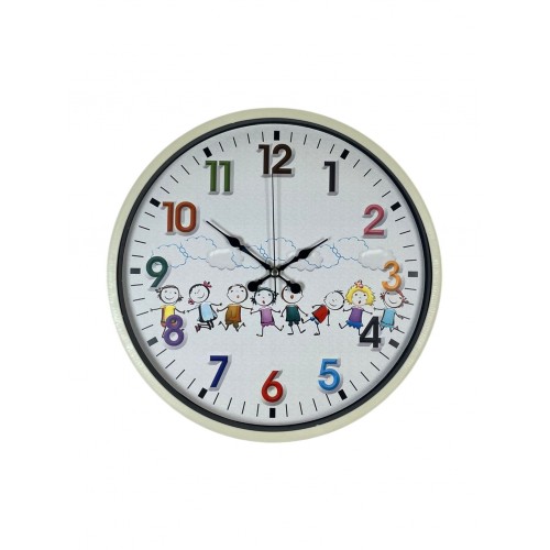 36 cm Krem Çocuk Odası Duvar Saati – Çocuk Odası Renkli Rakamlı (PP-3693X)