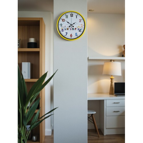 36 cm Sarı Çocuk Odası Duvar Saati – Çocuk Odası Renkli Rakamlı (PP-3693Y)