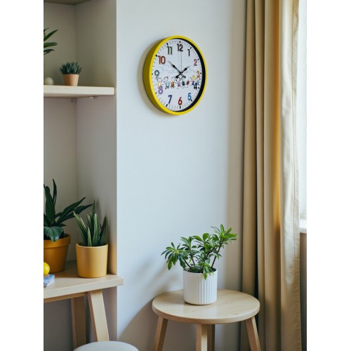 36 cm Sarı Çocuk Odası Duvar Saati – Çocuk Odası Renkli Rakamlı (PP-3693Y)