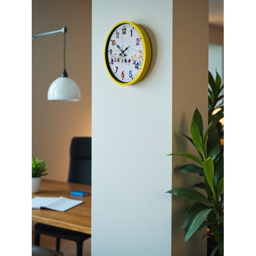 36 cm Sarı Çocuk Odası Duvar Saati – Çocuk Odası Renkli Rakamlı (PP-3693Y)