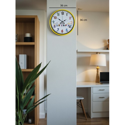 36 cm Sarı Çocuk Odası Duvar Saati – Çocuk Odası Renkli Rakamlı (PP-3693Y)