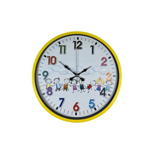 36 cm Sarı Çocuk Odası Duvar Saati – Çocuk Odası Renkli Rakamlı (PP-3693Y)