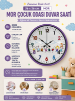 36 cm Mor Çocuk Odası Duvar Saati – Çocuk Odası Renkli Rakamlı (PP-3693Z)