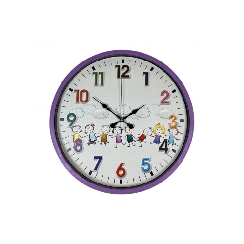 36 cm Mor Çocuk Odası Duvar Saati – Çocuk Odası Renkli Rakamlı (PP-3693Z)