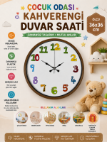 36 cm Kahverengi Çocuk Odası Duvar Saati – Çocuk Odası Renkli Rakamlı (PP-3694I)