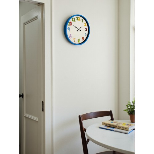 36 cm Mavi Çocuk Odası Duvar Saati – Çocuk Odası Renkli Rakamlı (PP-3694M)