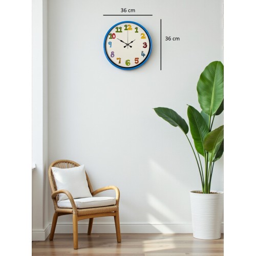 36 cm Mavi Çocuk Odası Duvar Saati – Çocuk Odası Renkli Rakamlı (PP-3694M)