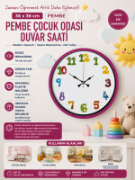 36 cm Pembe Çocuk Odası Duvar Saati – Çocuk Odası Renkli Rakamlı (PP-3694P)