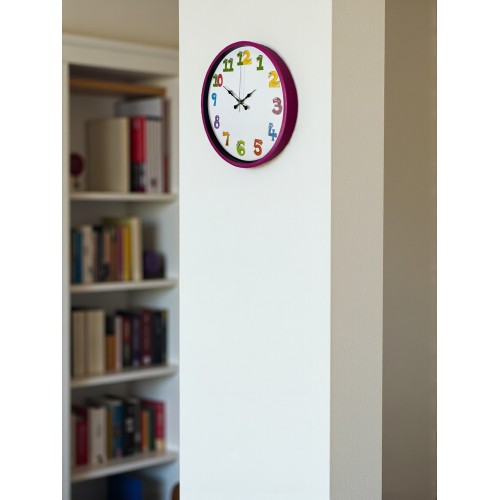 36 cm Pembe Çocuk Odası Duvar Saati – Çocuk Odası Renkli Rakamlı (PP-3694P)