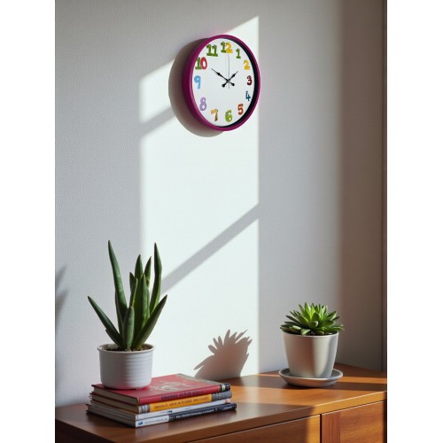 36 cm Pembe Çocuk Odası Duvar Saati – Çocuk Odası Renkli Rakamlı (PP-3694P)